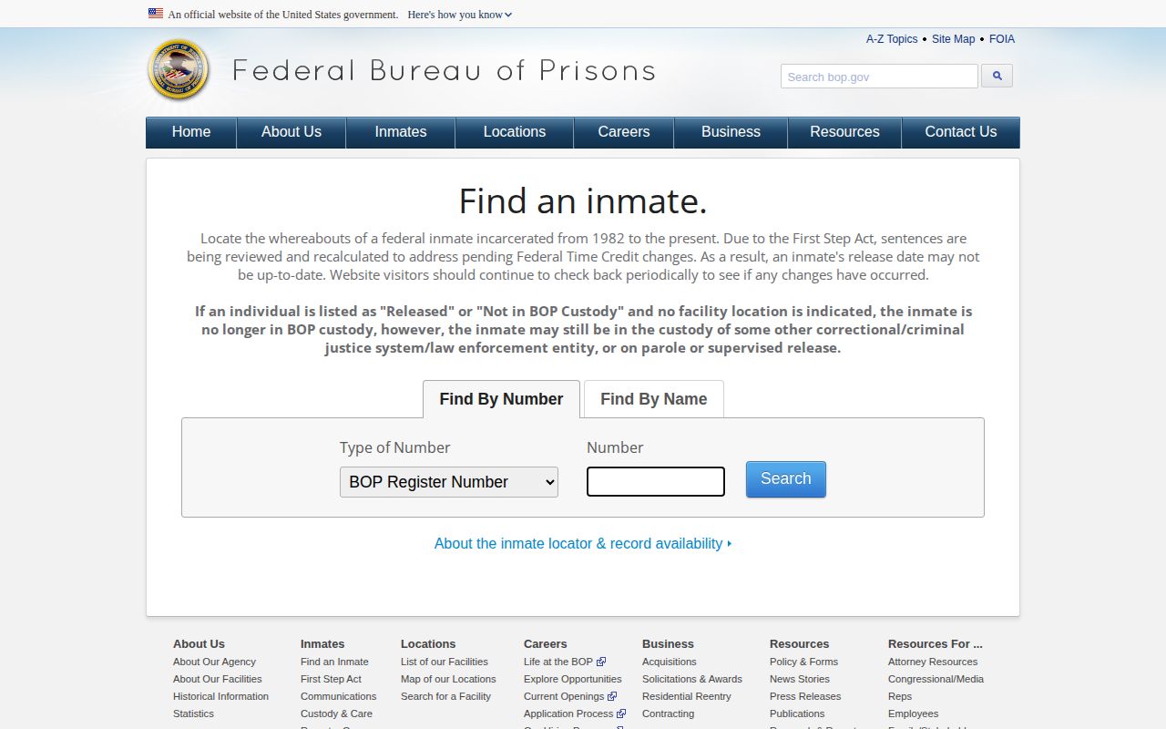 Federal BOP locator for a Clay County federal release check