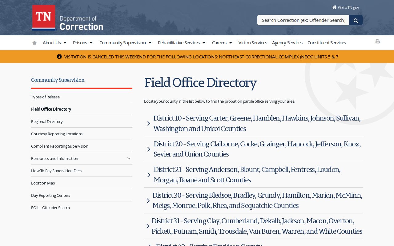 Clay County parole and probation District 31 office listing